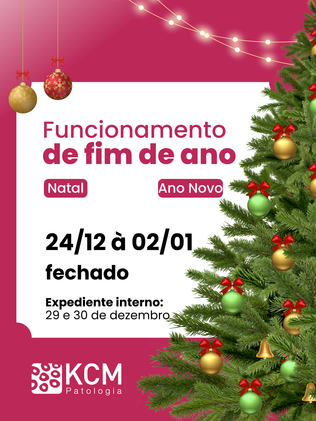 Horários de fim de ano